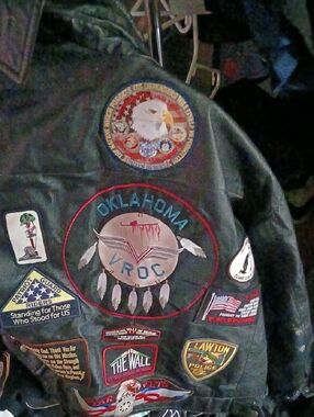 Oklahoma VROC Embroidered Patch Jacket with Eagle Medallion Biker Jacket